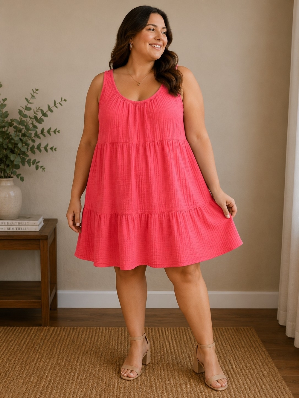Universal Thread Coral Pink Textured Sleeveless Top